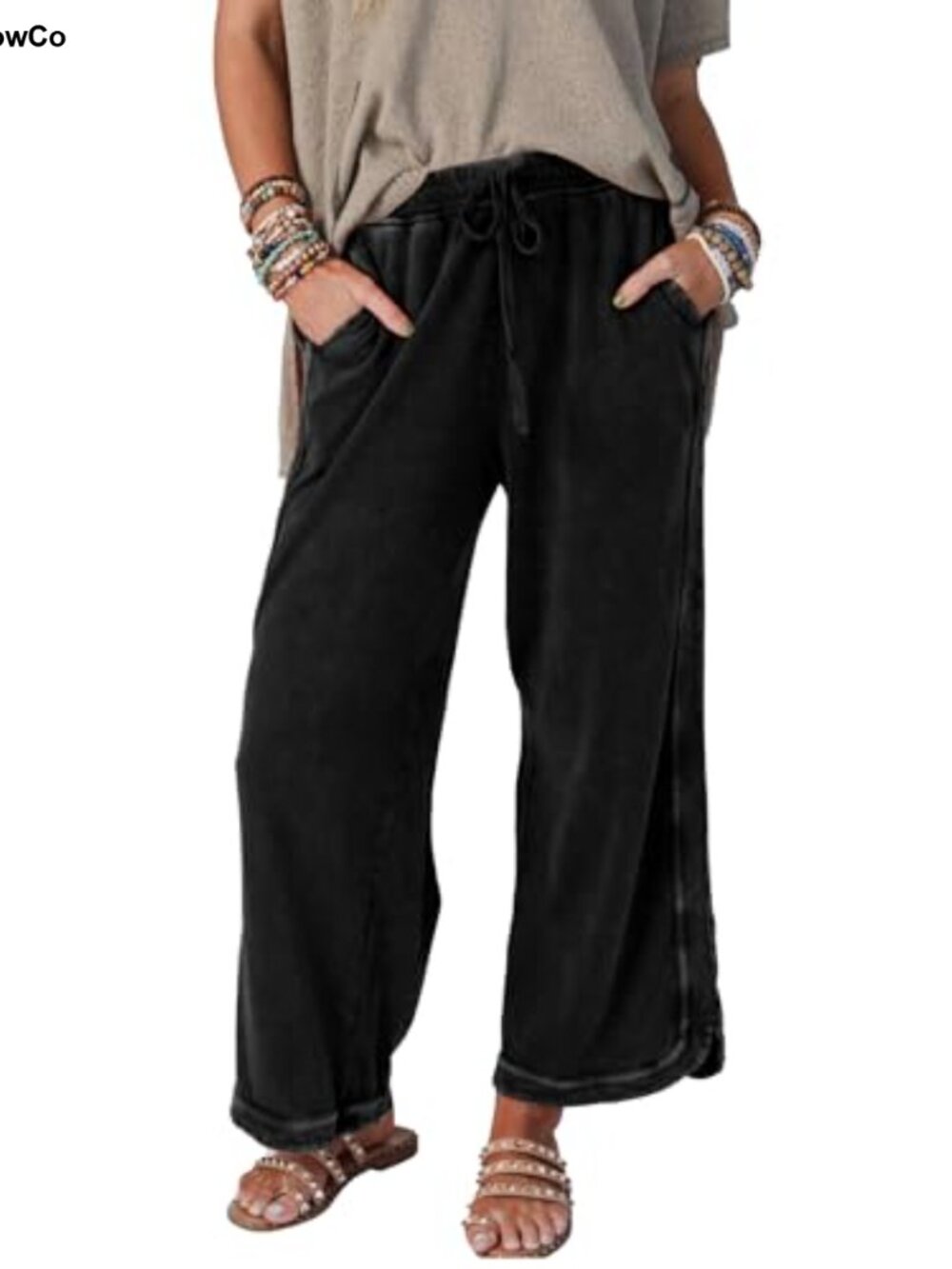 Women's Wide Leg Sweatpants High Waist Drawstring Baggy Trousers with Pockets